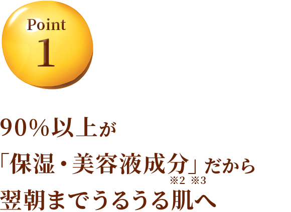 90%以上が「保湿・美容液成分」だから翌朝までうるうる肌へ