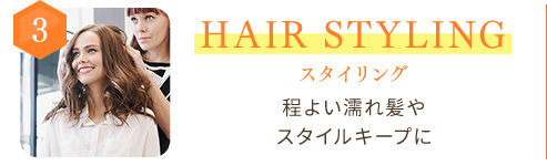 3 HAIR STYLING スタイリング　程よい濡れ髪やスタイルキープに